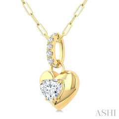 1/4 Ctw Dome Heart and Round Cut Diamond Fashion Pendant With Paperclip Chain in 14K Yellow Gold
