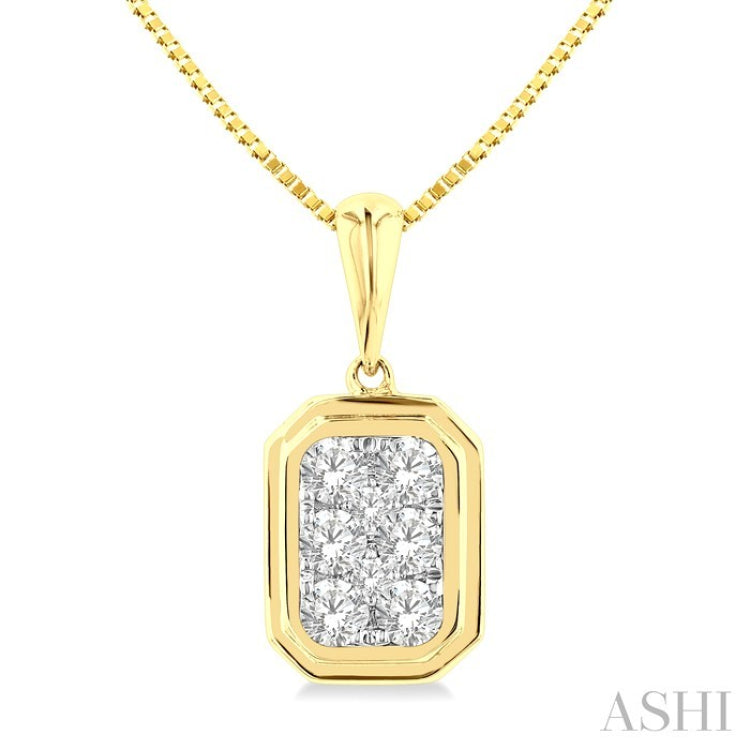 1/3 Ctw Lovebright Emerald Shape Round Cut Diamond Fashion Pendant With Chain in 14K Yellow and White Gold