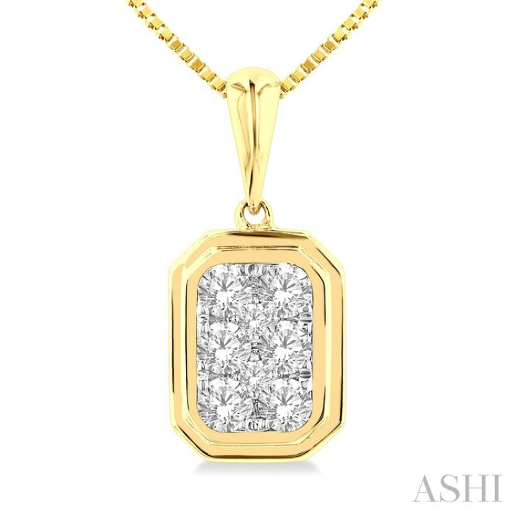 1/3 Ctw Lovebright Emerald Shape Round Cut Diamond Fashion Pendant With Chain in 14K Yellow and White Gold