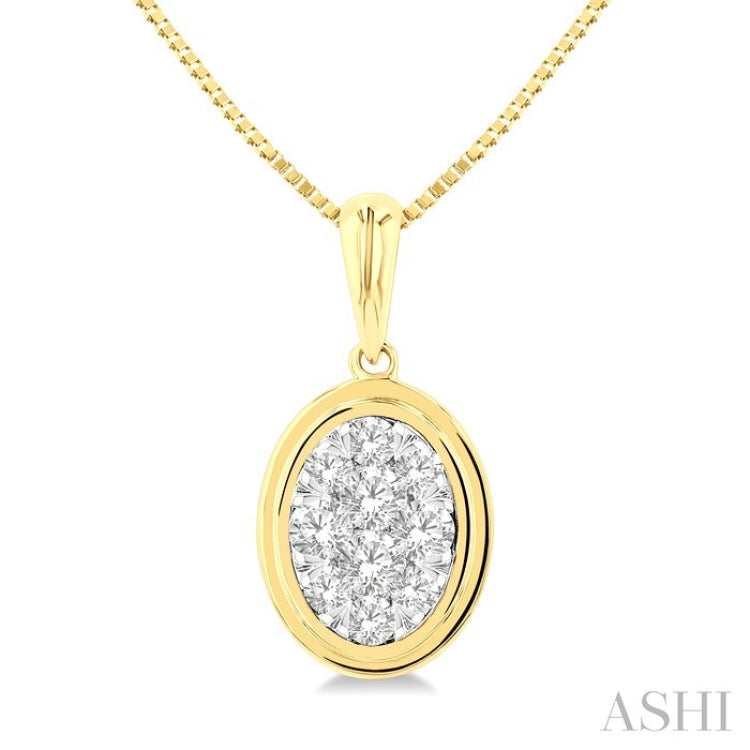 1/3 Ctw Lovebright Oval Shape Round Cut Diamond Fashion Pendant With Chain in 14K Yellow and White Gold