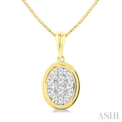 1/3 Ctw Lovebright Oval Shape Round Cut Diamond Fashion Pendant With Chain in 14K Yellow and White Gold