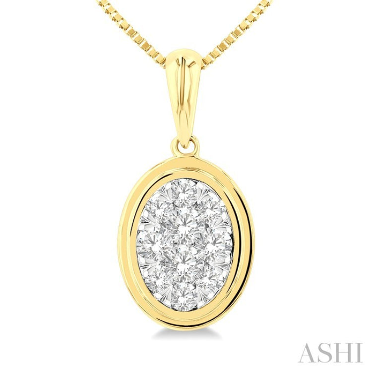 1/3 Ctw Lovebright Oval Shape Round Cut Diamond Fashion Pendant With Chain in 14K Yellow and White Gold