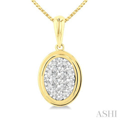 1/3 Ctw Lovebright Oval Shape Round Cut Diamond Fashion Pendant With Chain in 14K Yellow and White Gold