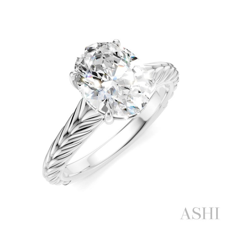 1/20 Ctw Oval Shape Round Cut Diamond Semi-Mount Engagement Ring in 14K White Gold