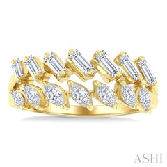 3/4 Ctw Split Twin Row Marquise and Baguette Cut Diamond Fashion Ring in 14K Yellow Gold