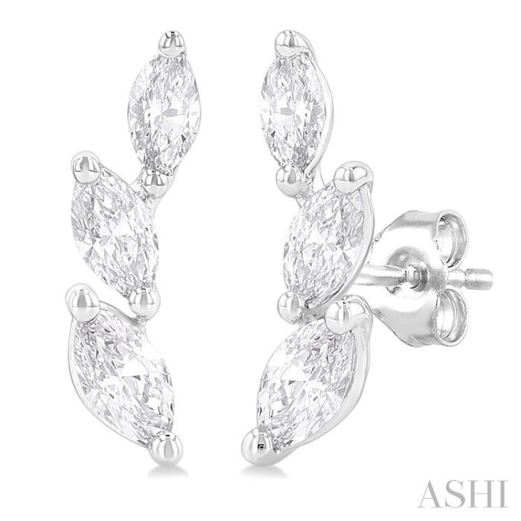 1/3 Ctw Graduated Marquise Cut Diamond Fashion Ear Climbers in 14K White Gold