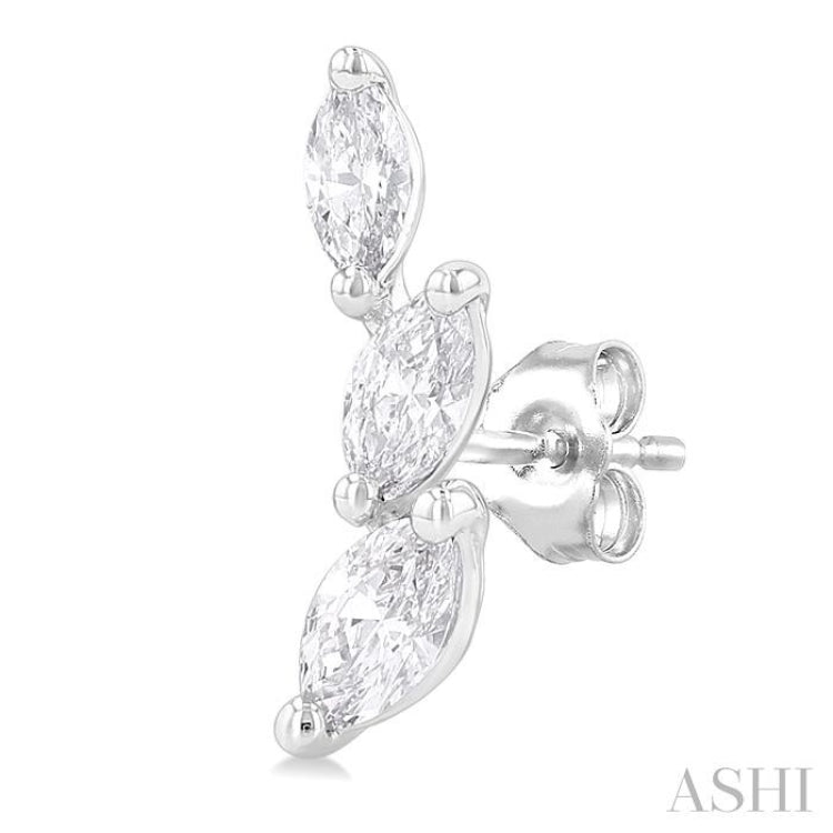 1/3 Ctw Graduated Marquise Cut Diamond Fashion Ear Climbers in 14K White Gold