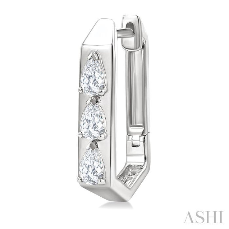 1/2 Ctw Pear Cut Diamond Hexagonal Fashion Hoop Earrings in 14K White Gold