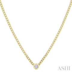 1/5 Ctw Bezel-Set Round Cut Diamond Curb Link Fashion Necklace in 14K Yellow Gold