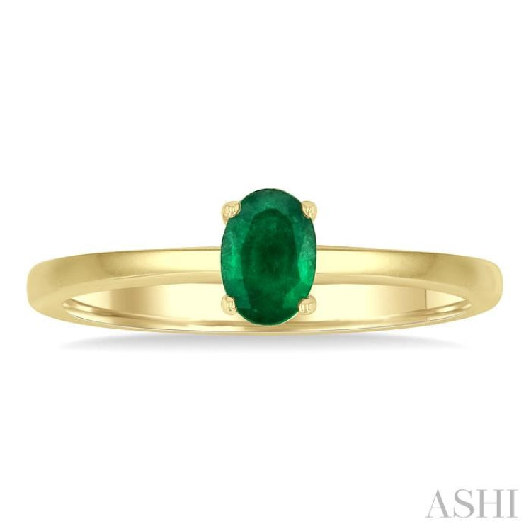 6x4 MM Oval Shape Emerald Precious Solitaire Ring in 14K Yellow Gold