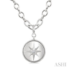 1/20 Ctw Compass medallion Round Cut Diamond Pendant With Chain in Sterling Silver
