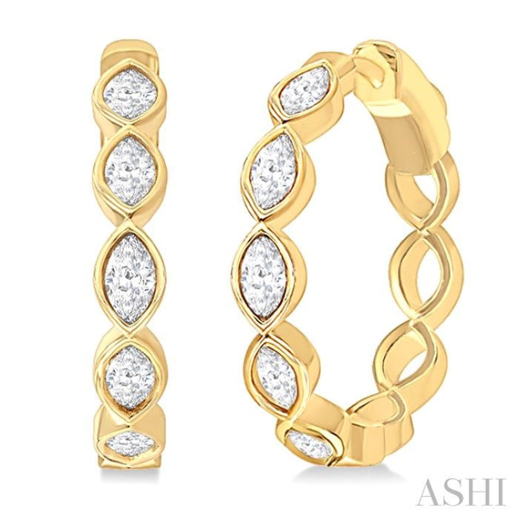 1 Ctw Bezel Set Marquise Cut Diamond Fashion Hoop Earrings in 14K Yellow Gold