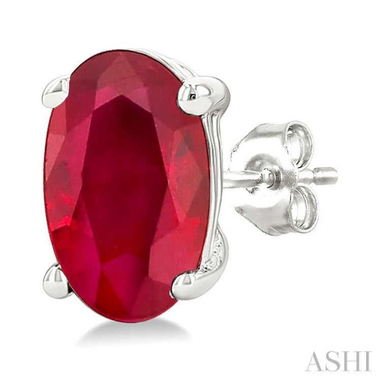 5X3 MM Oval Shape Ruby Precious Stud Earrings in 14K White Gold