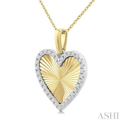 1/4 Ctw Fluted Texture Heart Round Cut Diamond Fashion Pendant With Chain in 14K Yellow and White Gold
