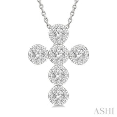 1/2 Ctw Lovebright Cross Round Cut Diamond Fashion Pendant With Chain in 14K White Gold