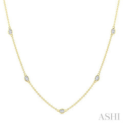1 Ctw Bezel Set Oval Cut Diamond Station Necklace in 14K Yellow Gold