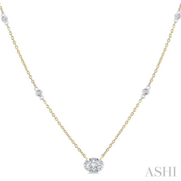 1/4 Ctw Oval and Bezel Set Round Cut Diamond Station Necklace in 14K Yellow and White Gold