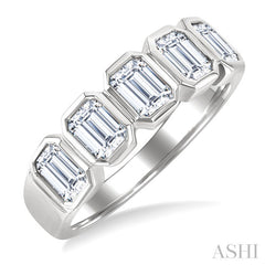 1 1/2 Ctw Bezel Set 5-Stone Emerald Cut Diamond Fashion Band in 14K White Gold