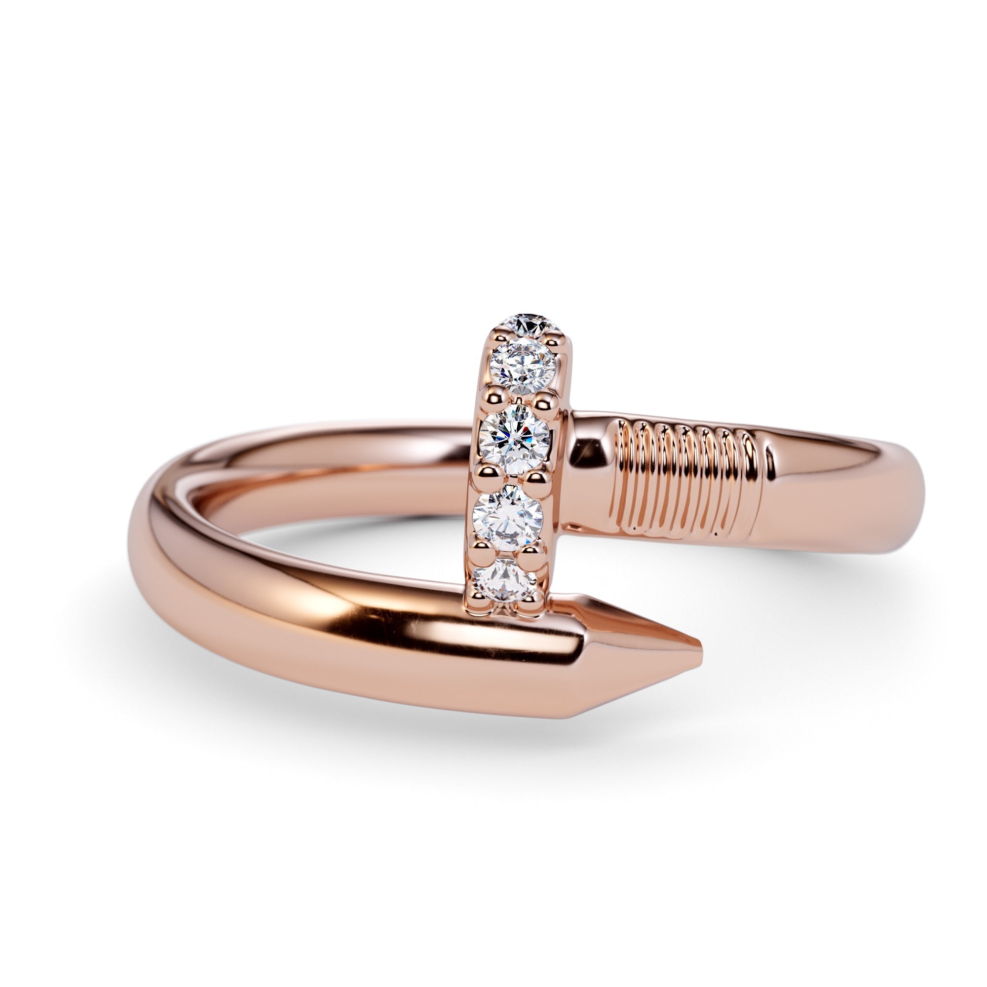 Large Spiral 0.08 Carat Diamond Nail Ring - Amouria