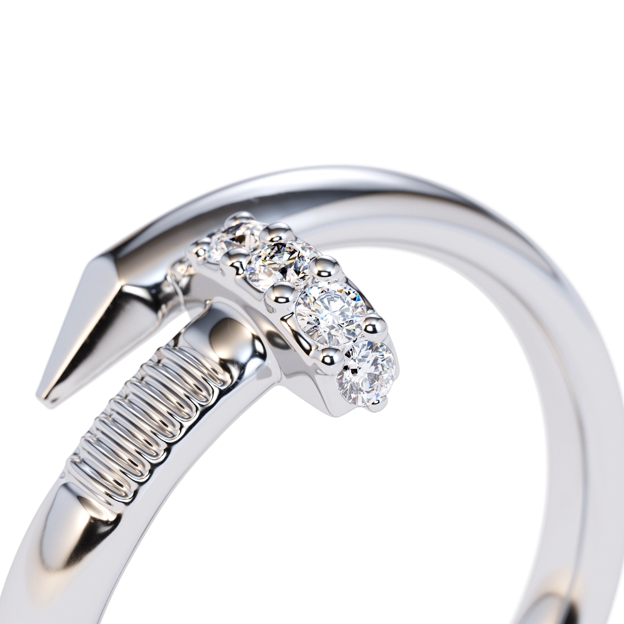Large Spiral 0.08 Carat Diamond Nail Ring - Amouria