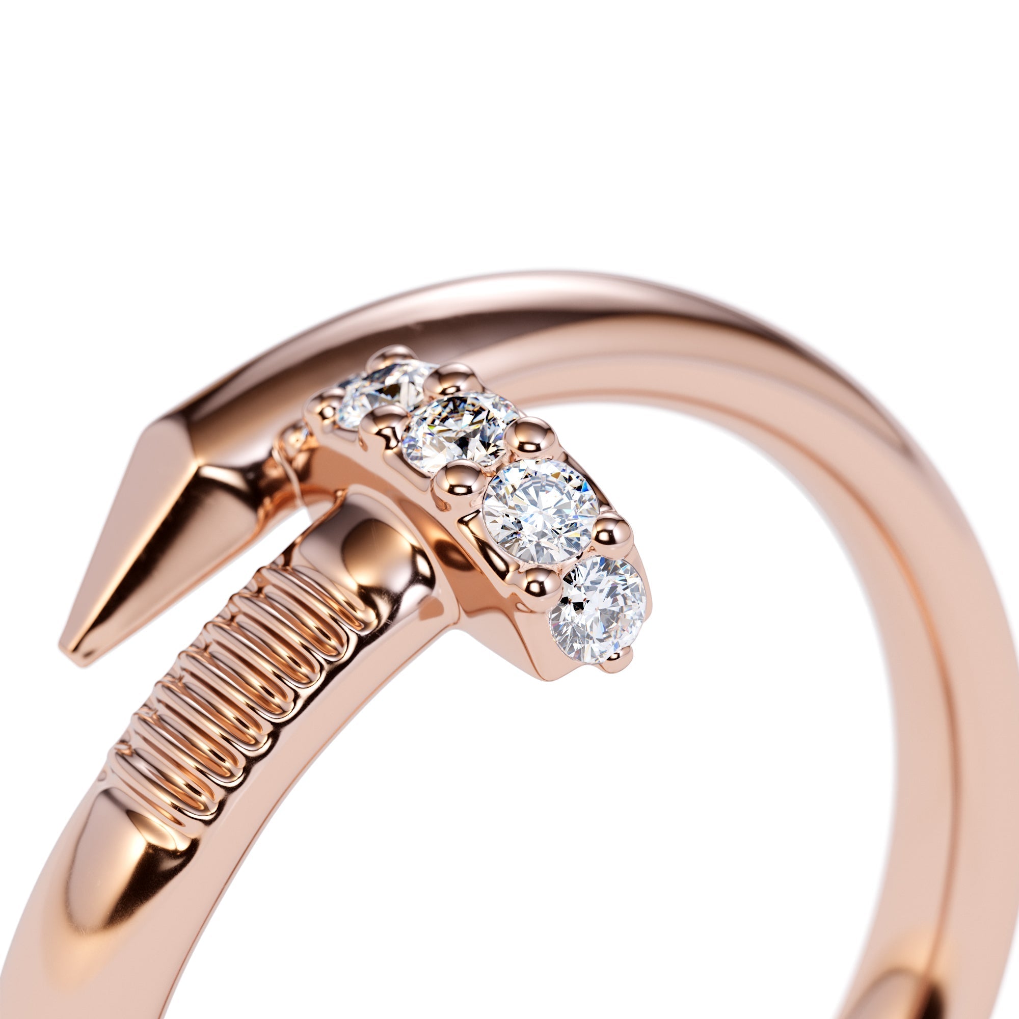 Large Spiral 0.08 Carat Diamond Nail Ring - Amouria