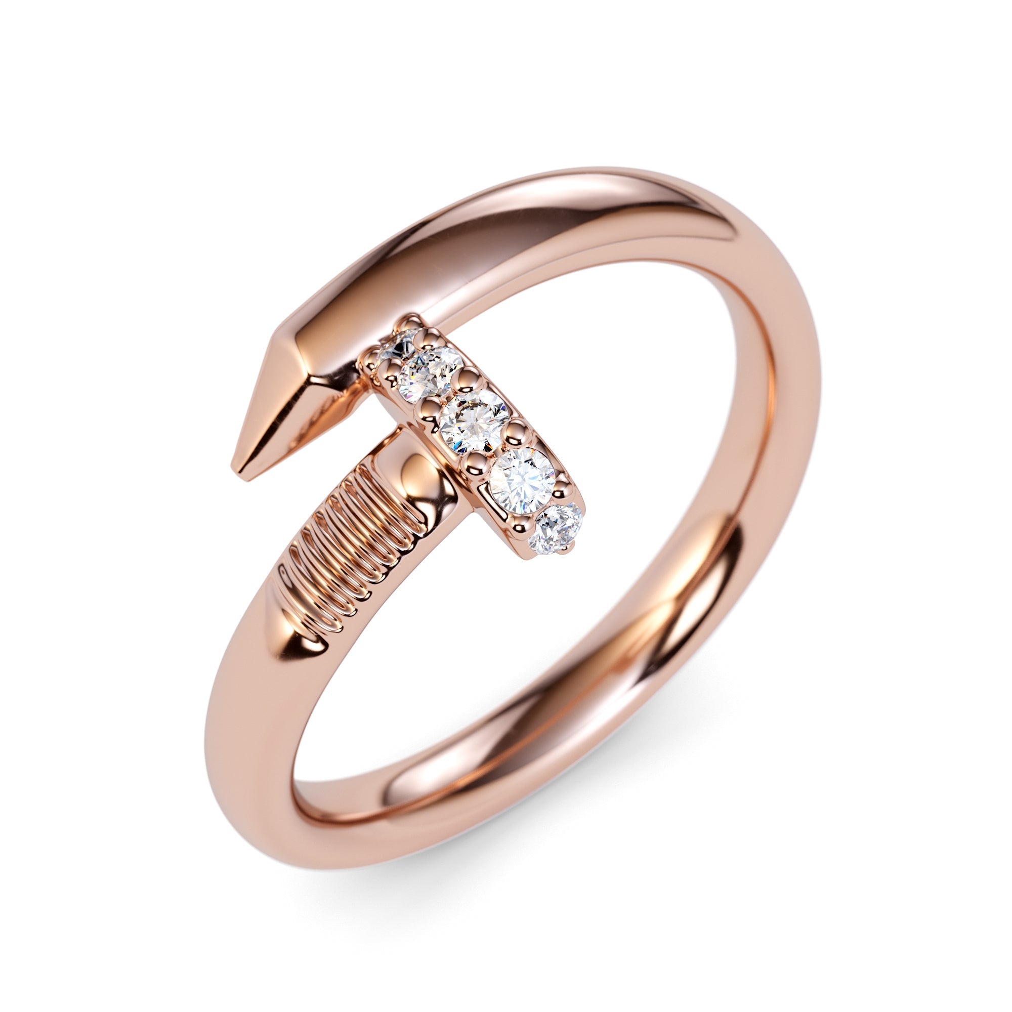 Large Spiral 0.08 Carat Diamond Nail Ring - Amouria