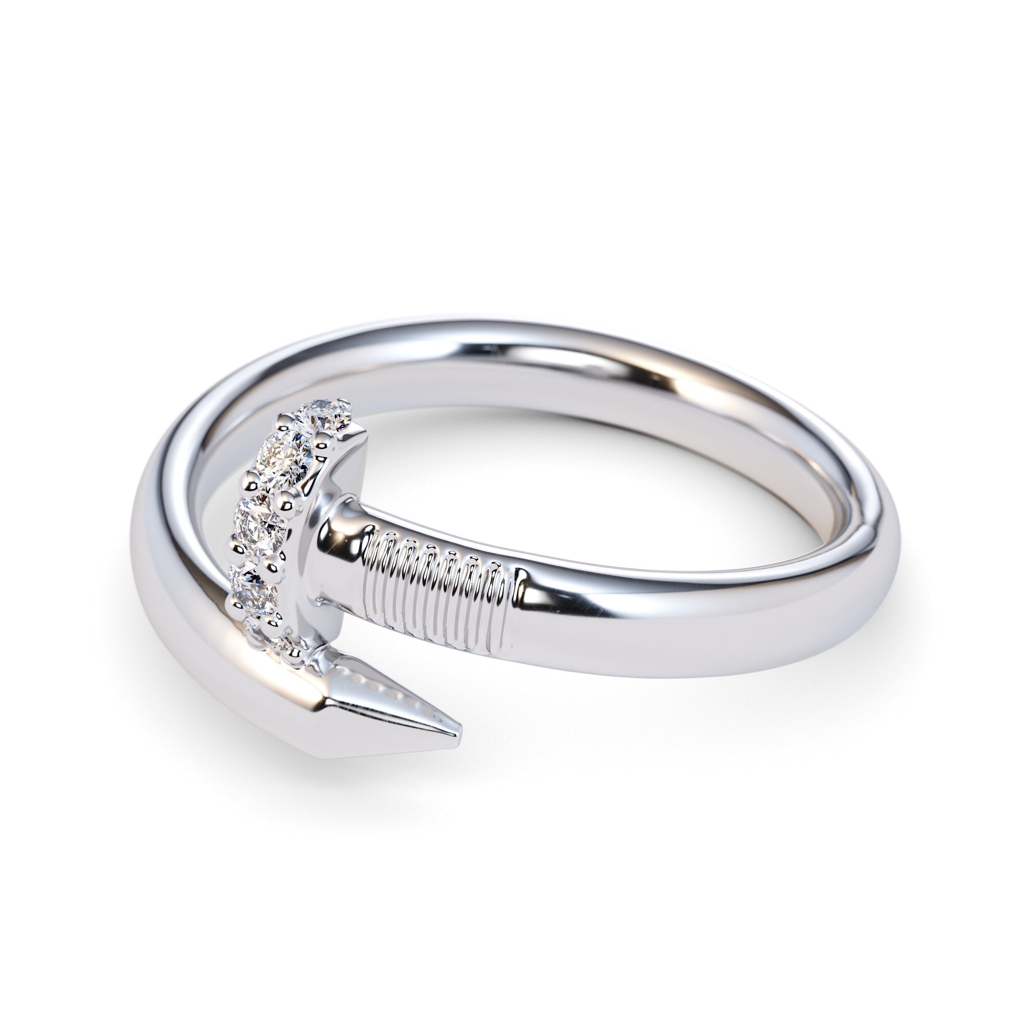 Large Spiral 0.08 Carat Diamond Nail Ring - Amouria