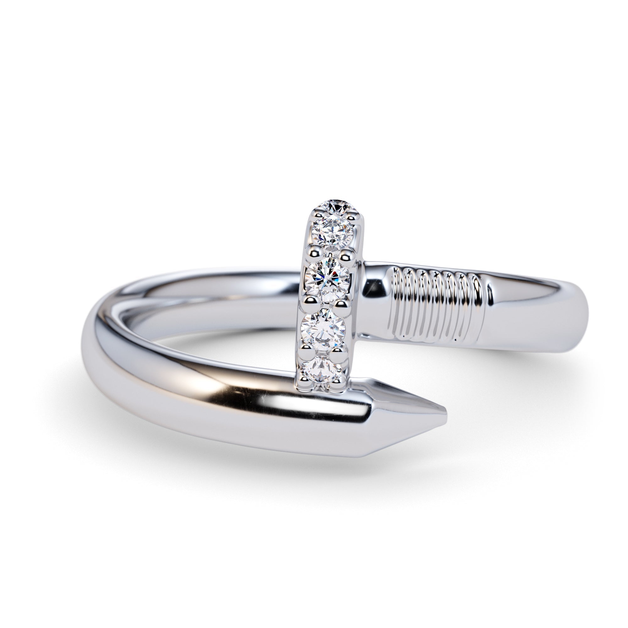 Large Spiral 0.08 Carat Diamond Nail Ring - Amouria