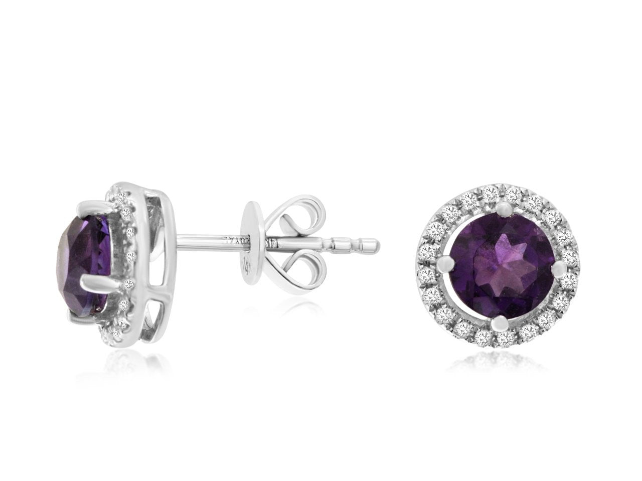 Amethyst & Diamond Halo Stud 