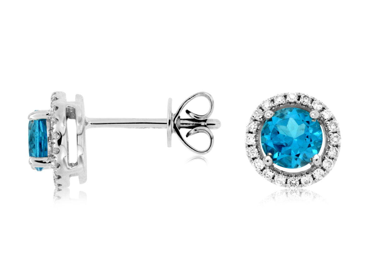 Blue Topaz & Diamond Halo Stud