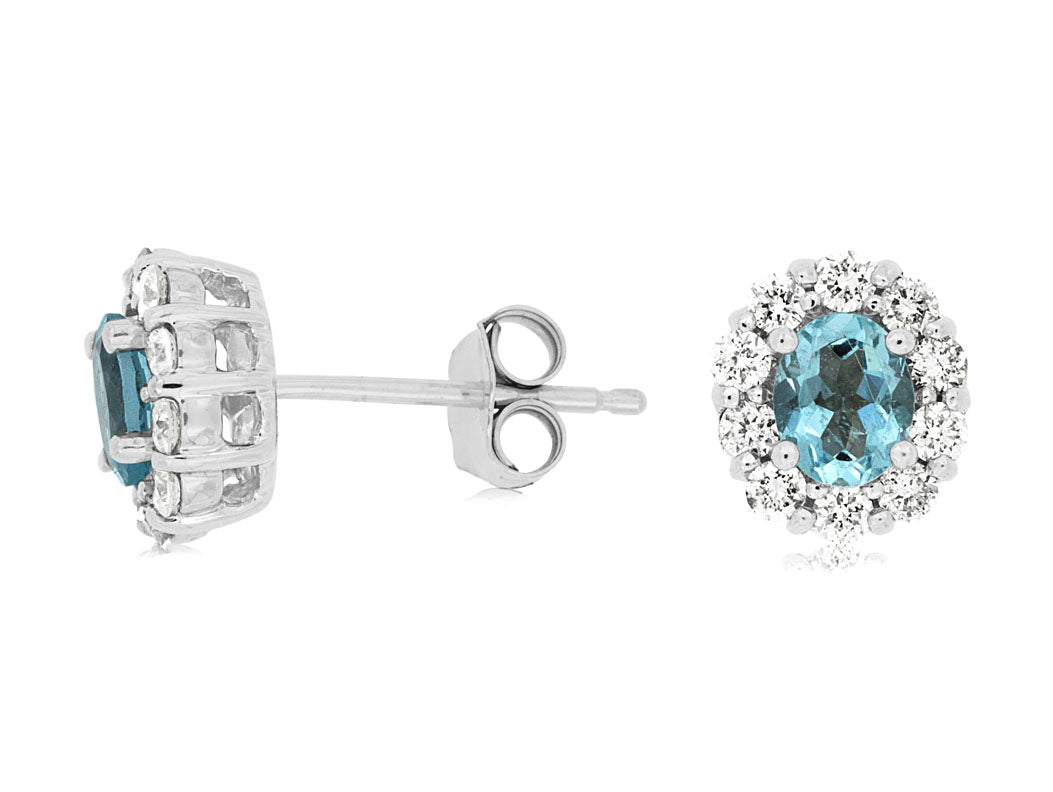 Aqua & Diamond Halo Studs 