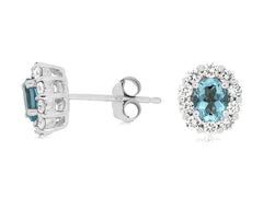 Aqua & Diamond Halo Studs 