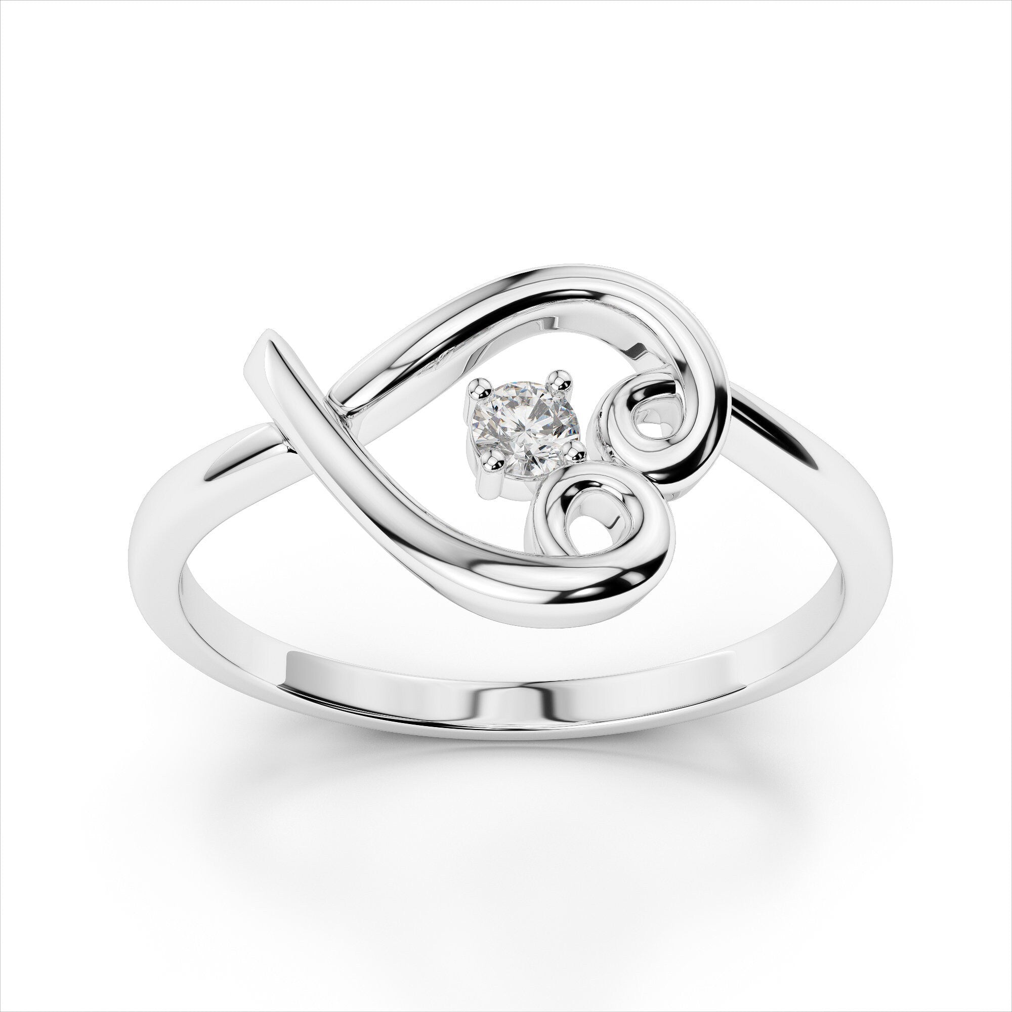 0.05 Carat Diamond Heart Ring / 14k Solid Gold / Modern and Contemporary Jewelry / Natural SI1 Diamond / Vintage Heart Ring / Love Knot Ring