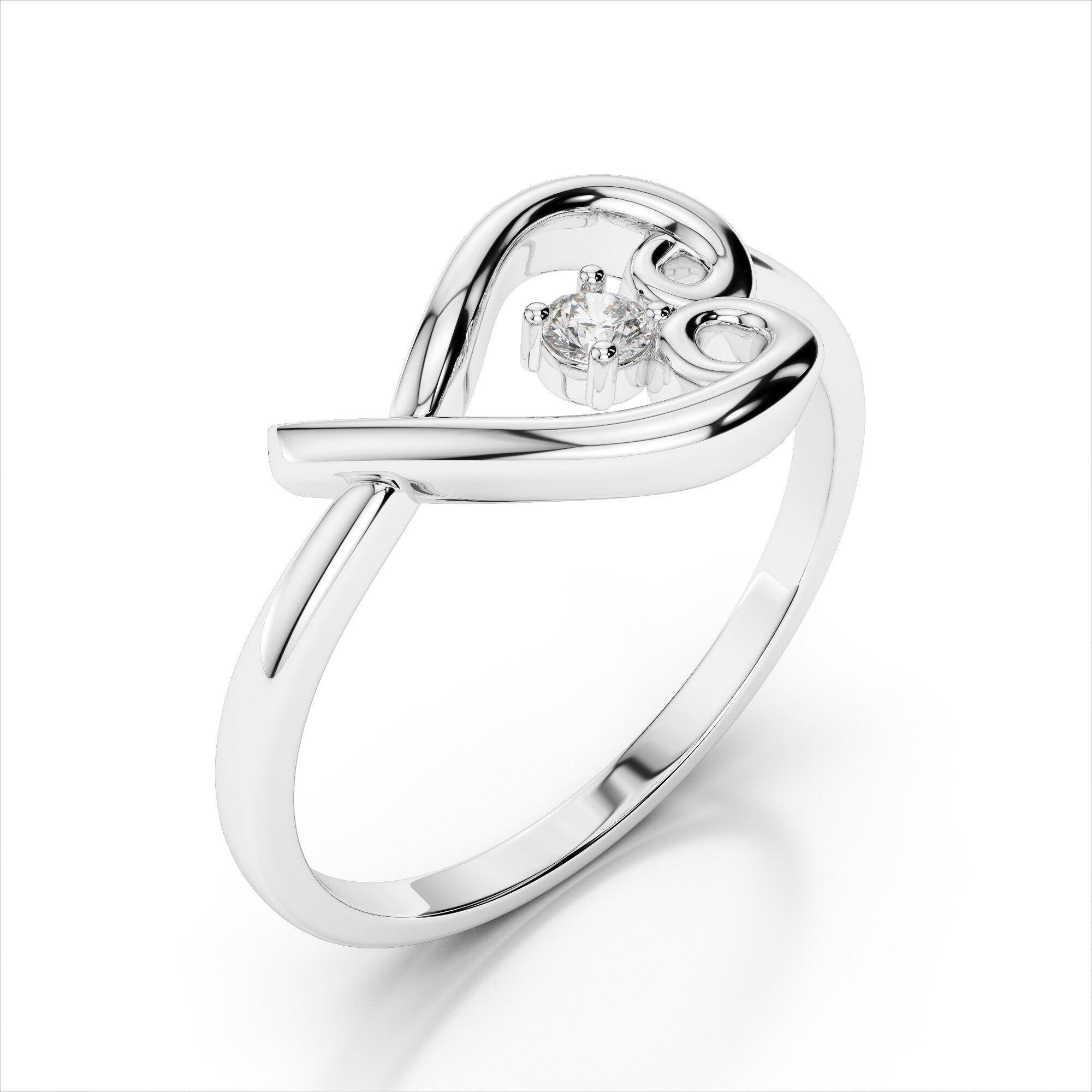 0.05 Carat Diamond Heart Ring / 14k Solid Gold / Modern and Contemporary Jewelry / Natural SI1 Diamond / Vintage Heart Ring / Love Knot Ring