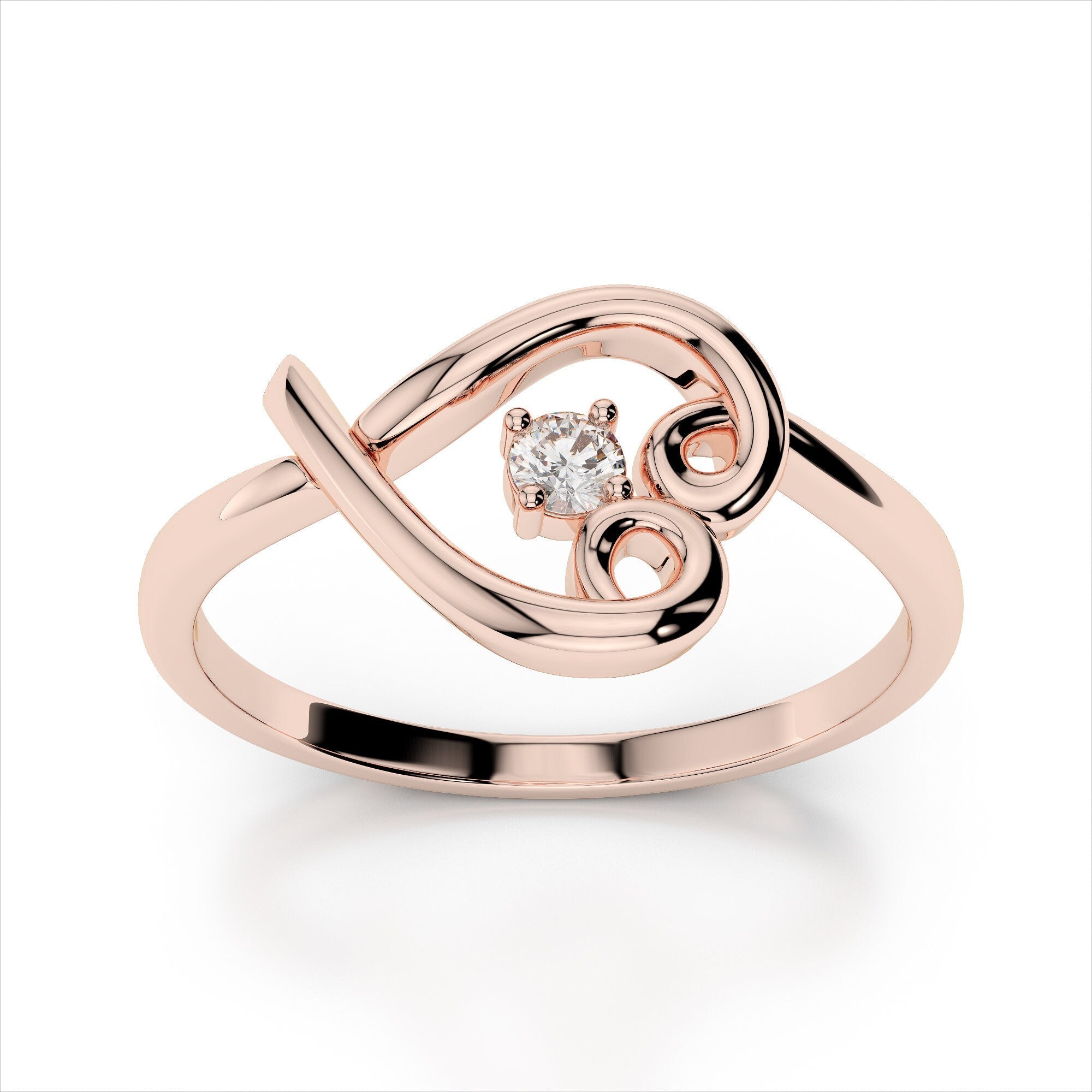 0.05 Carat Diamond Heart Ring / 14k Solid Gold / Modern and Contemporary Jewelry / Natural SI1 Diamond / Vintage Heart Ring / Love Knot Ring