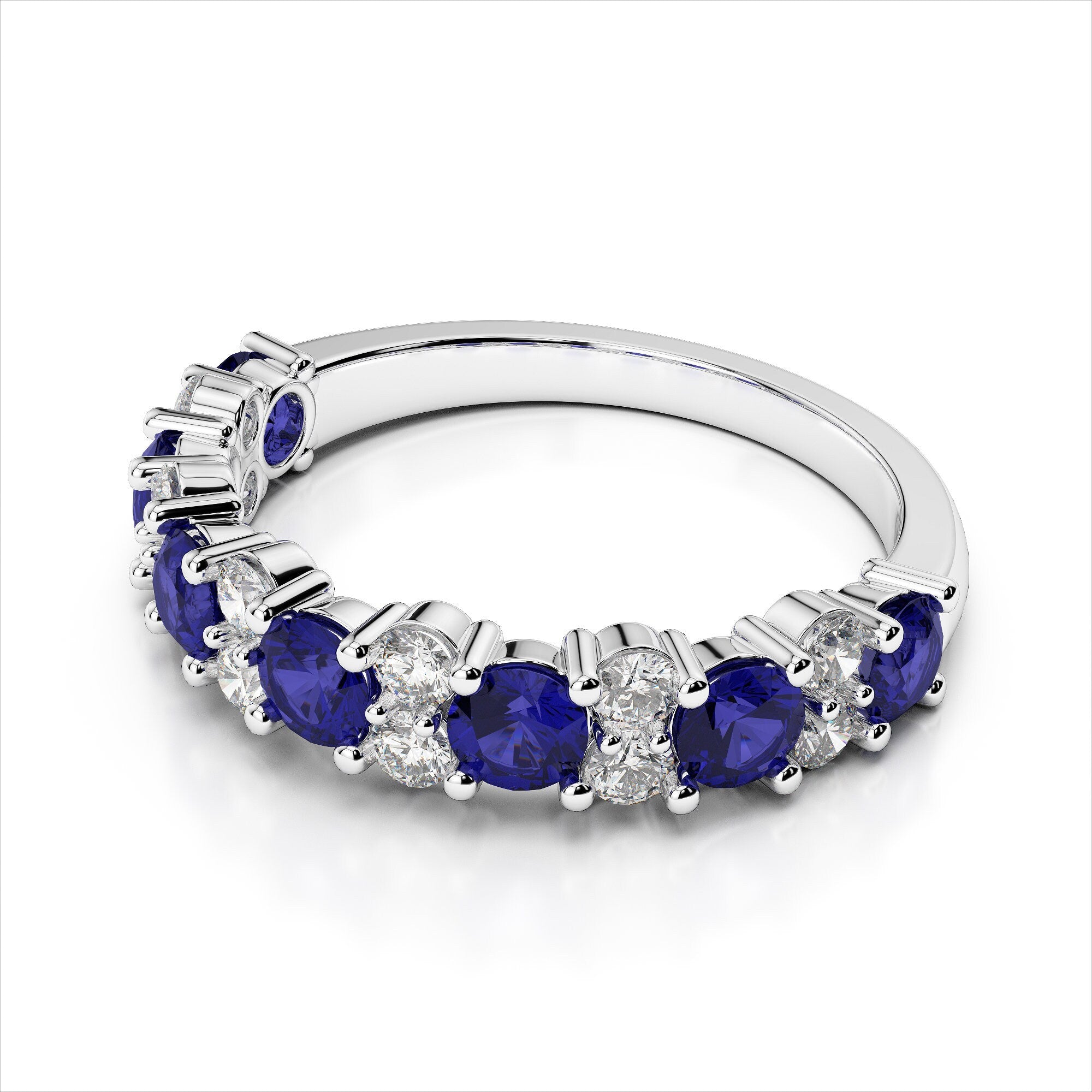 Garland Diamond & Sapphire Ring / Wedding Band / Anniversary Ring / Promise Ring / Birthstone Ring / Vintage Ring / Birthstone Ring