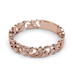 Art Deco 14k White Gold Diamond Vine and Flower Ring / Unique Wedding Band / Leaf Vine Ring / Solid Gold Vintage Ring / Stackable Ring