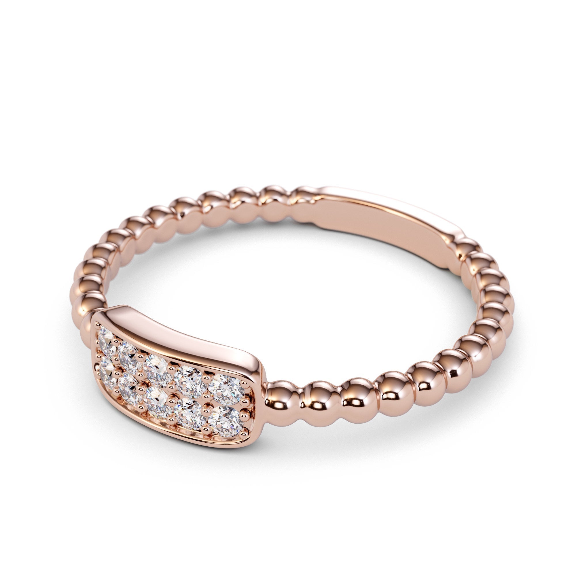 Unique Diamond Cluster Ring in 14k Gold / Beaded Gold and Diamond Stackable Ring / Diamond Wedding Band / Dainty Ring / Dainty Promise Ring