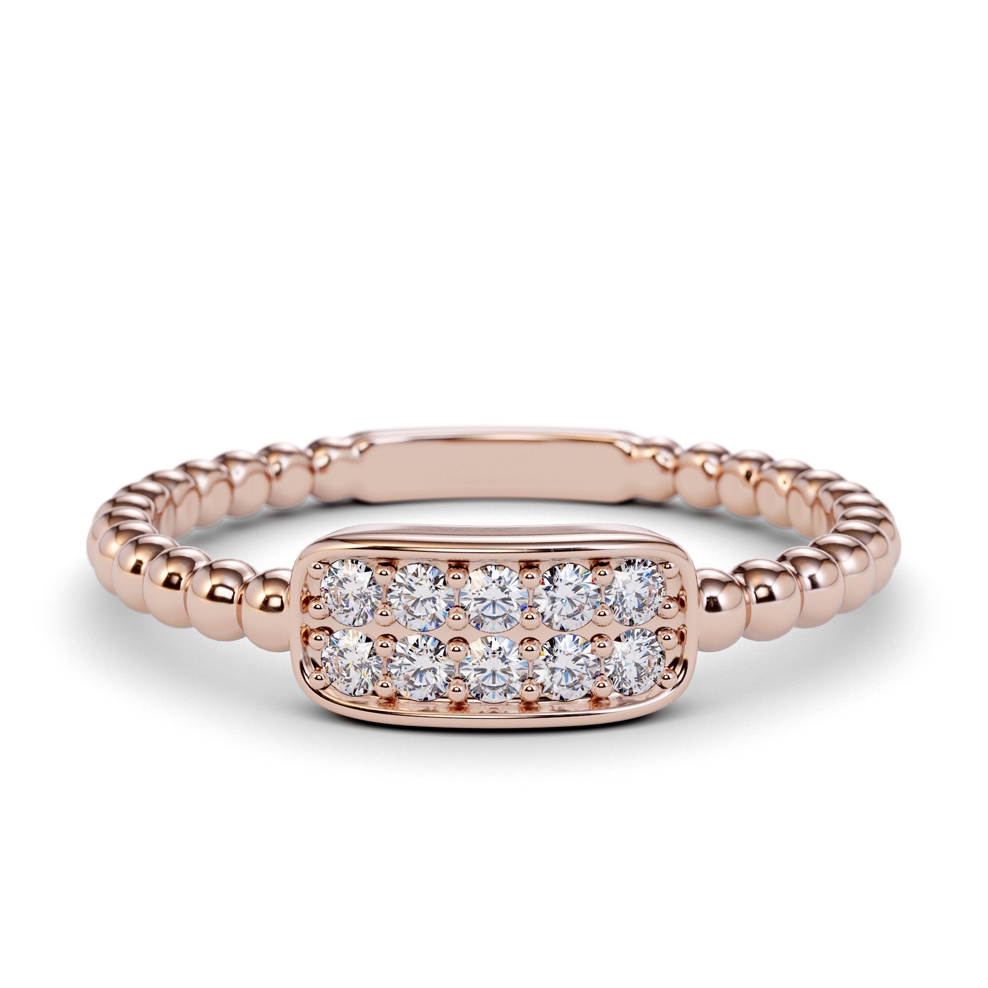 Unique Diamond Cluster Ring in 14k Gold / Beaded Gold and Diamond Stackable Ring / Diamond Wedding Band / Dainty Ring / Dainty Promise Ring
