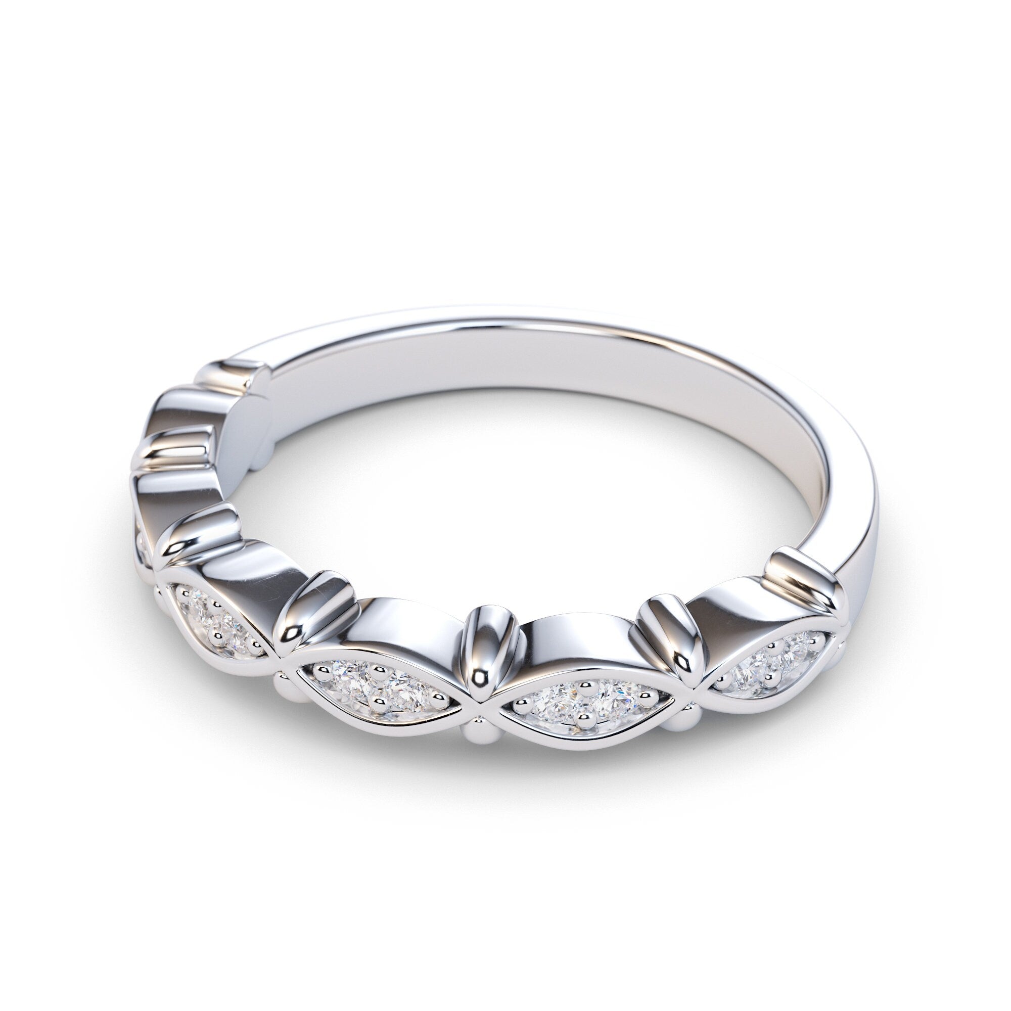 0.09ctw. Diamond Art Deco Wedding Band / Vintage Style / Marquise Shaped Wedding Bands / Stacking Bands / Authentic Diamonds / Bridal Set