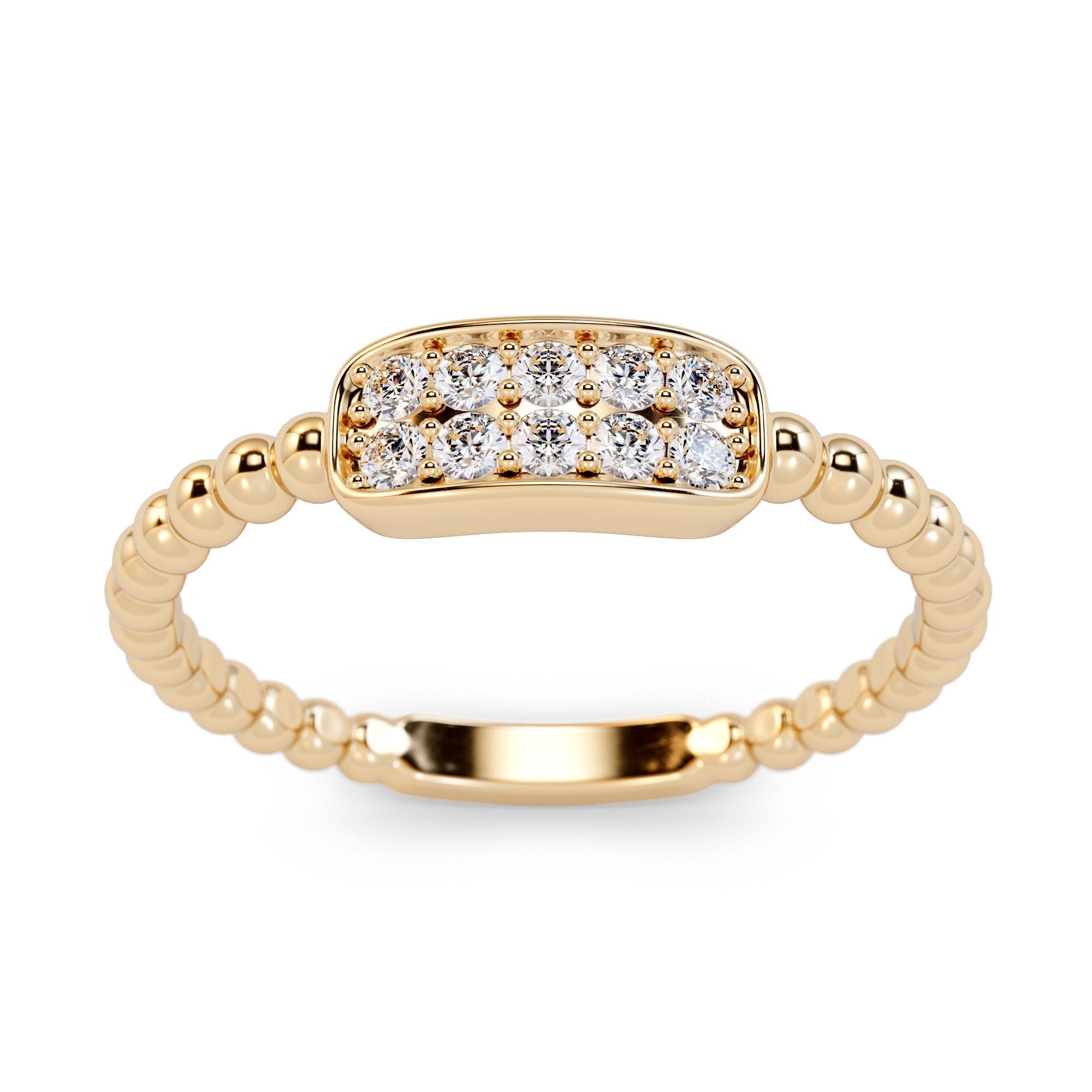 Unique Diamond Cluster Ring in 14k Gold / Beaded Gold and Diamond Stackable Ring / Diamond Wedding Band / Dainty Ring / Dainty Promise Ring