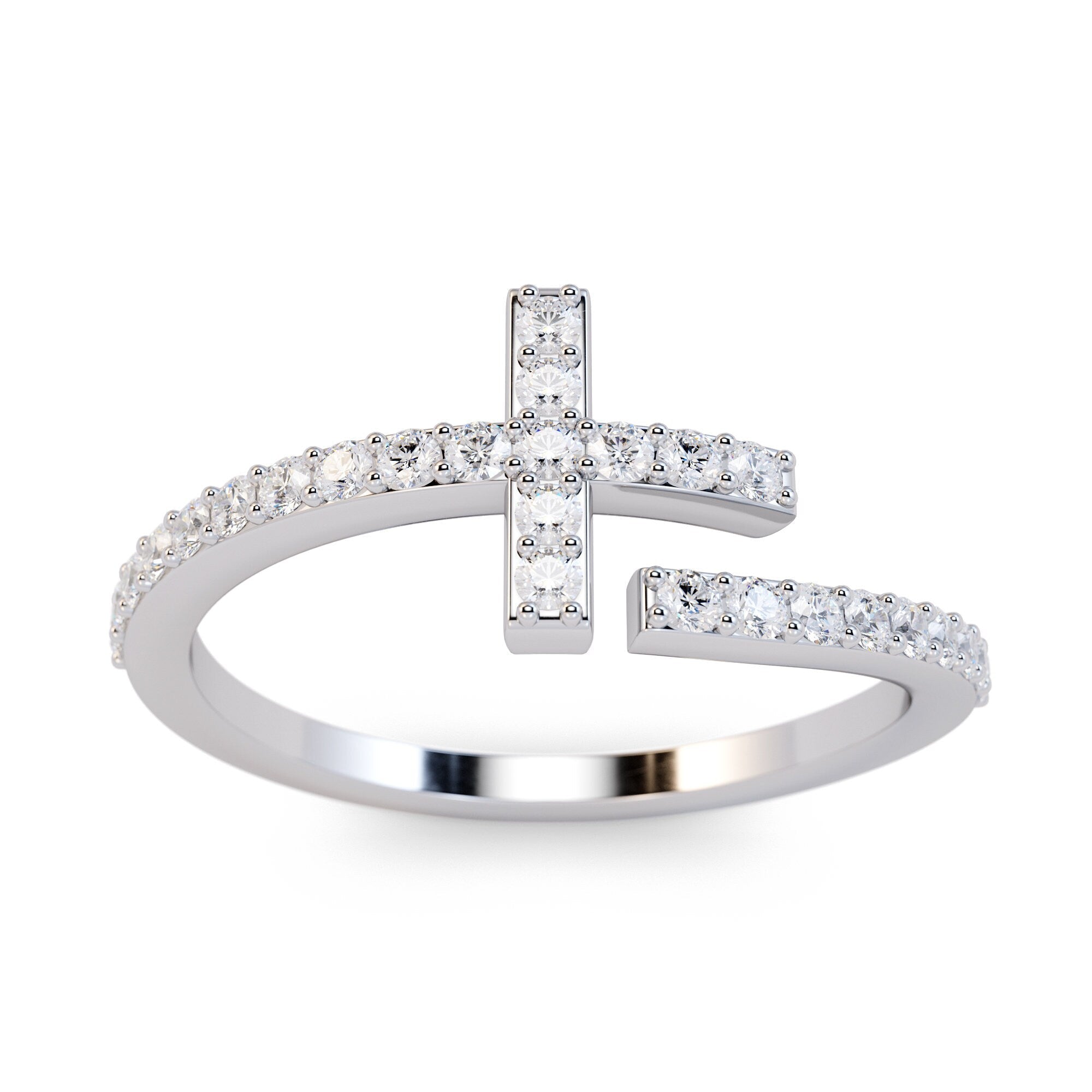 Spiral 0.27 Carat Diamond Cross Wrap Ring / Wrap Around Ring / Dainty Nail Ring / Platinum Nail Ring / Solid Gold Nail / Stackable Nail Ring