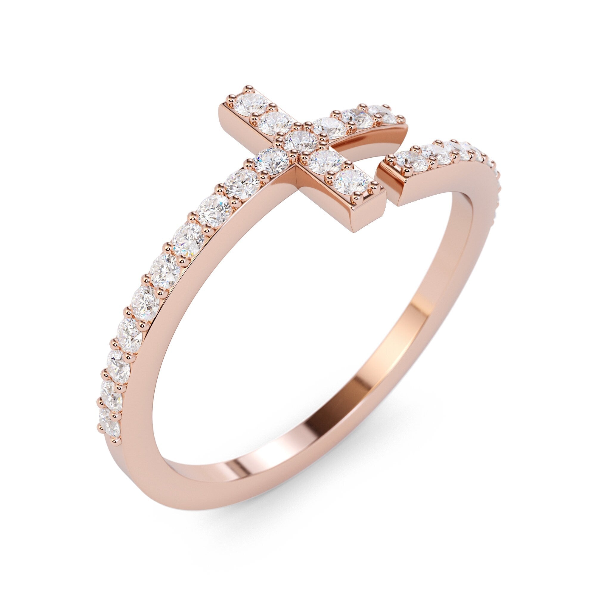 Spiral 0.27 Carat Diamond Cross Wrap Ring / Wrap Around Ring / Dainty Nail Ring / Platinum Nail Ring / Solid Gold Nail / Stackable Nail Ring