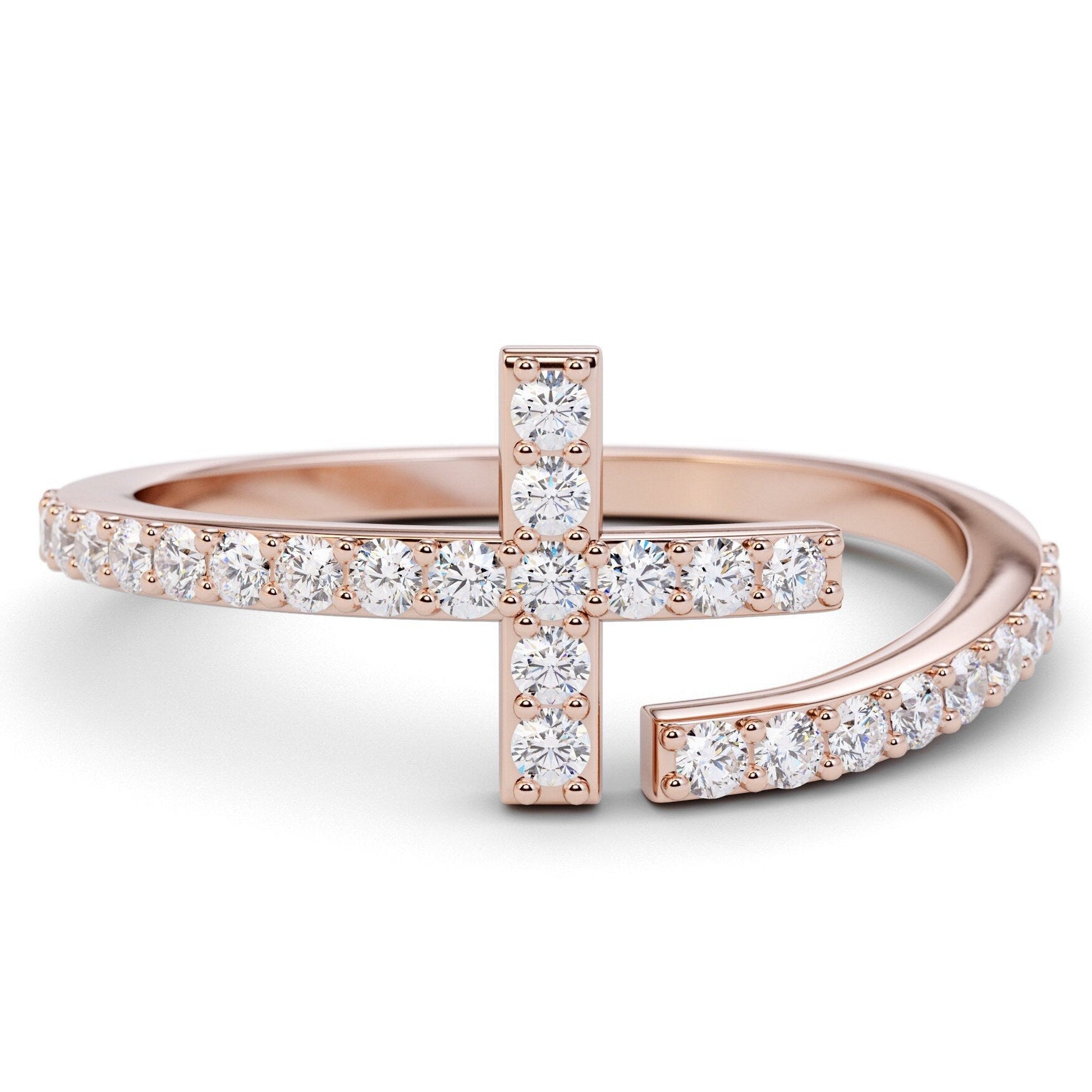 Spiral 0.27 Carat Diamond Cross Wrap Ring / Wrap Around Ring / Dainty Nail Ring / Platinum Nail Ring / Solid Gold Nail / Stackable Nail Ring