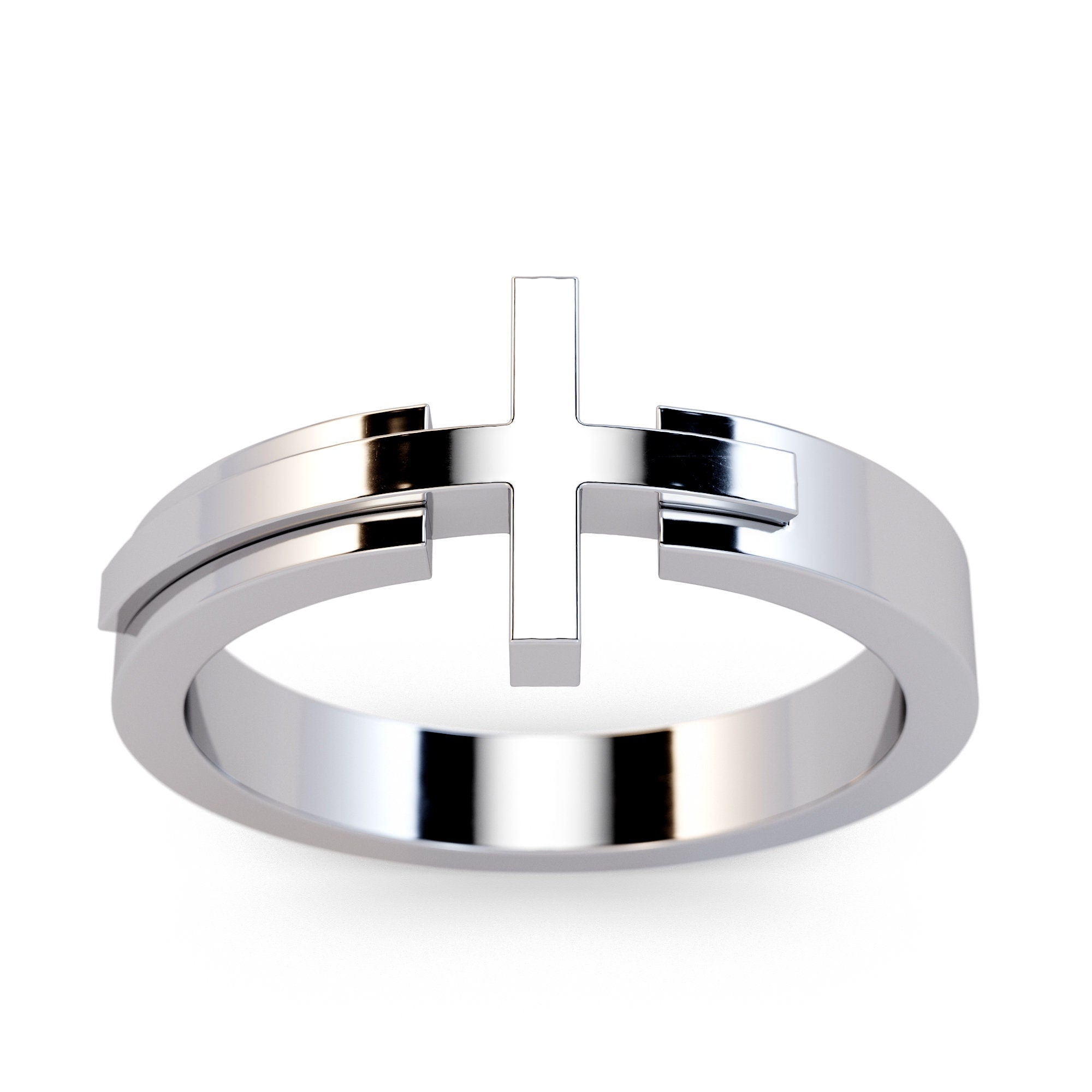 Sideways Cross Bilevel Ring / Solid Gold Wrap Around Ring / Gold Religious Catholic Ring / Platinum Cross Ring / Christian Jewelry / Jesus