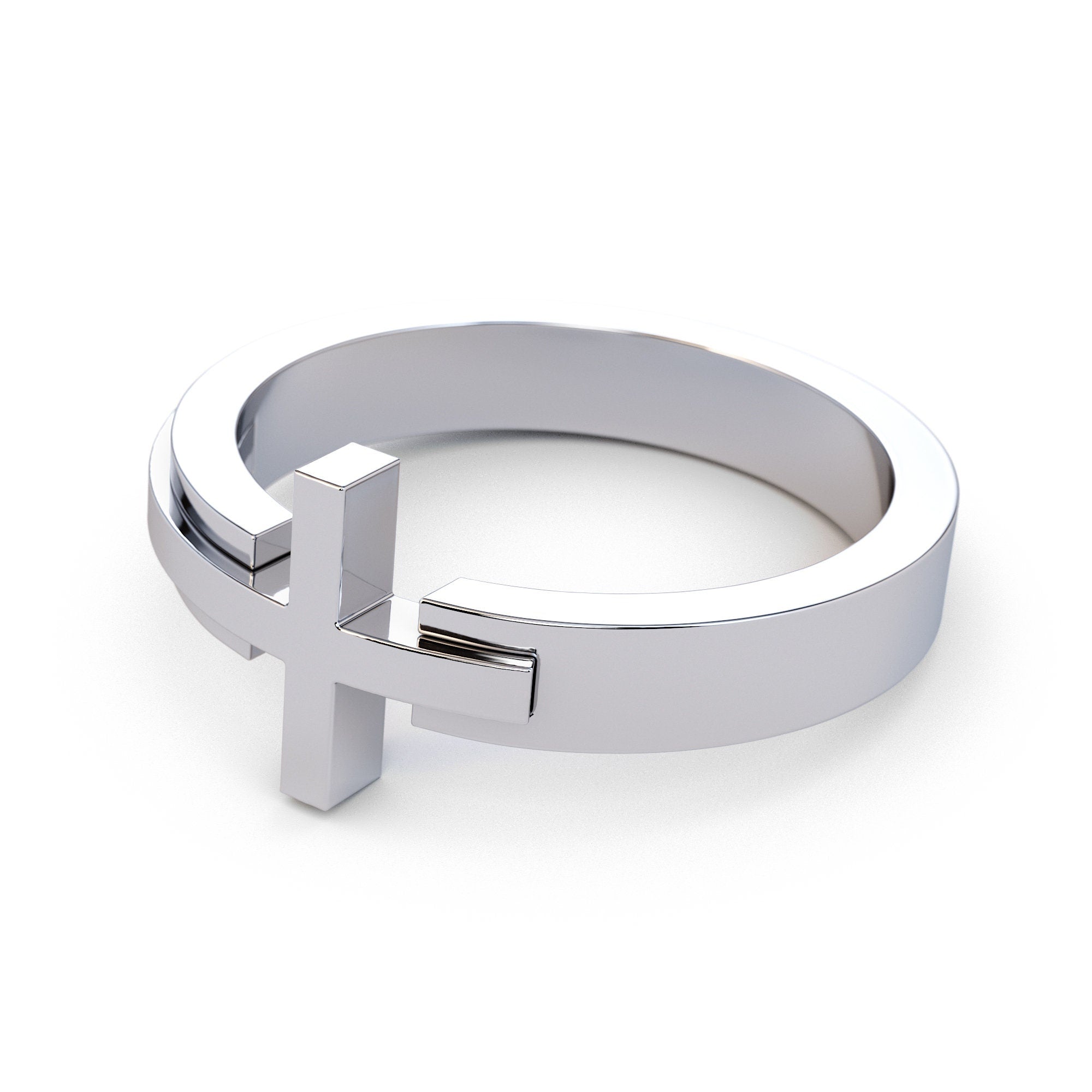 Sideways Cross Bilevel Ring / Solid Gold Wrap Around Ring / Gold Religious Catholic Ring / Platinum Cross Ring / Christian Jewelry / Jesus