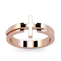 Sideways Cross Bilevel Ring / Solid Gold Wrap Around Ring / Gold Religious Catholic Ring / Platinum Cross Ring / Christian Jewelry / Jesus