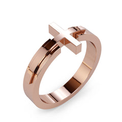 Sideways Cross Bilevel Ring / Solid Gold Wrap Around Ring / Gold Religious Catholic Ring / Platinum Cross Ring / Christian Jewelry / Jesus