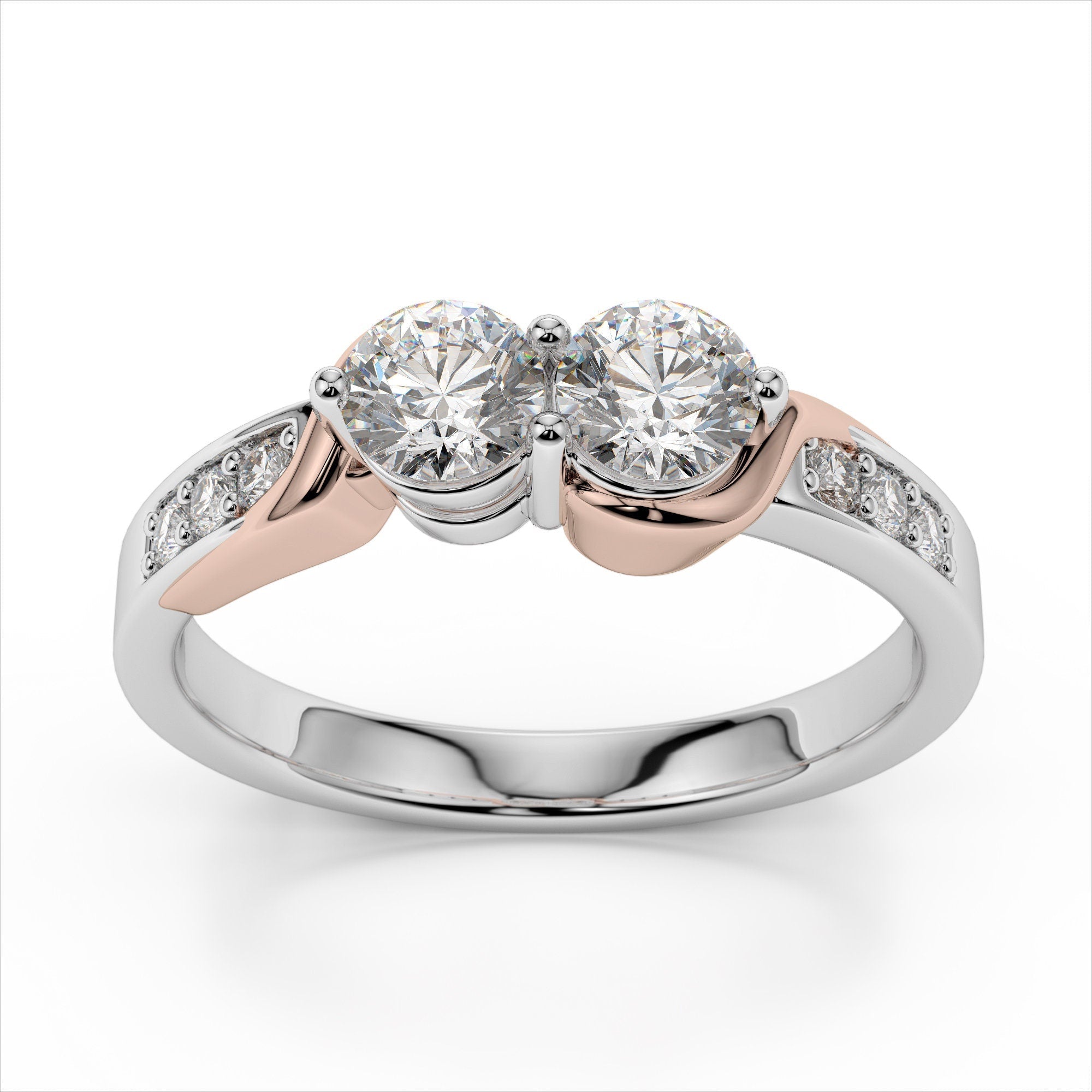 0.62ct. Curved Two Stone Promise Ring  / Forever Us Diamond Ring / Solid Gold Two Diamond Anniversary Ring / Engagement Ring / Bypass Ring