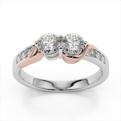 0.62ct. Curved Two Stone Promise Ring  / Forever Us Diamond Ring / Solid Gold Two Diamond Anniversary Ring / Engagement Ring / Bypass Ring